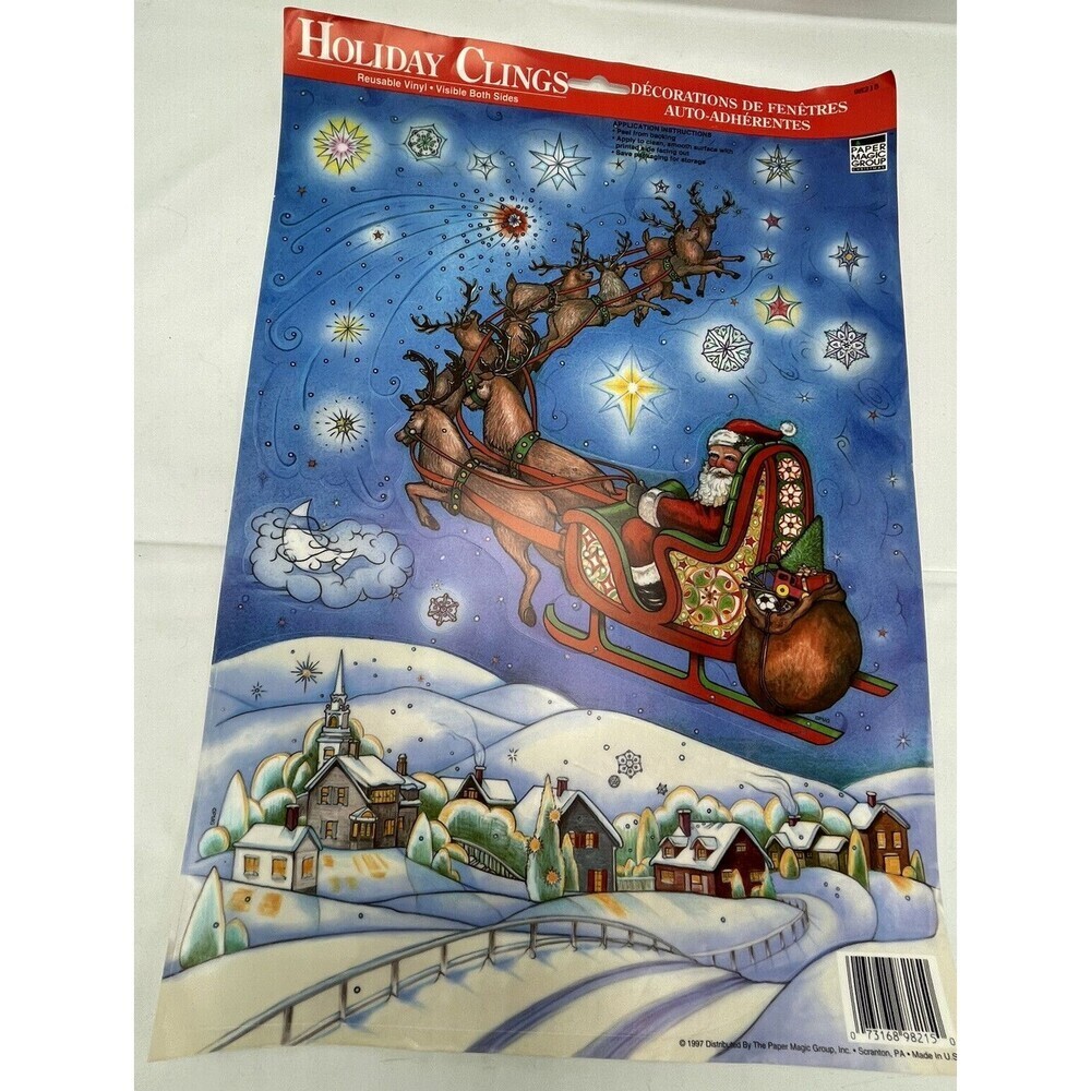 RARE VINTAGE CHRISTMAS HOLIDAY WINDOW CLINGS REUSABLE VINYL 1997 NEW